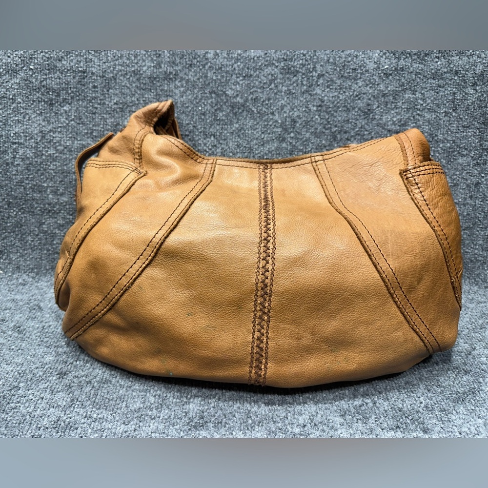 Lucky Brand Distressed Leather Hobo in Cognac Brown GB007 - Picture 3 of 15